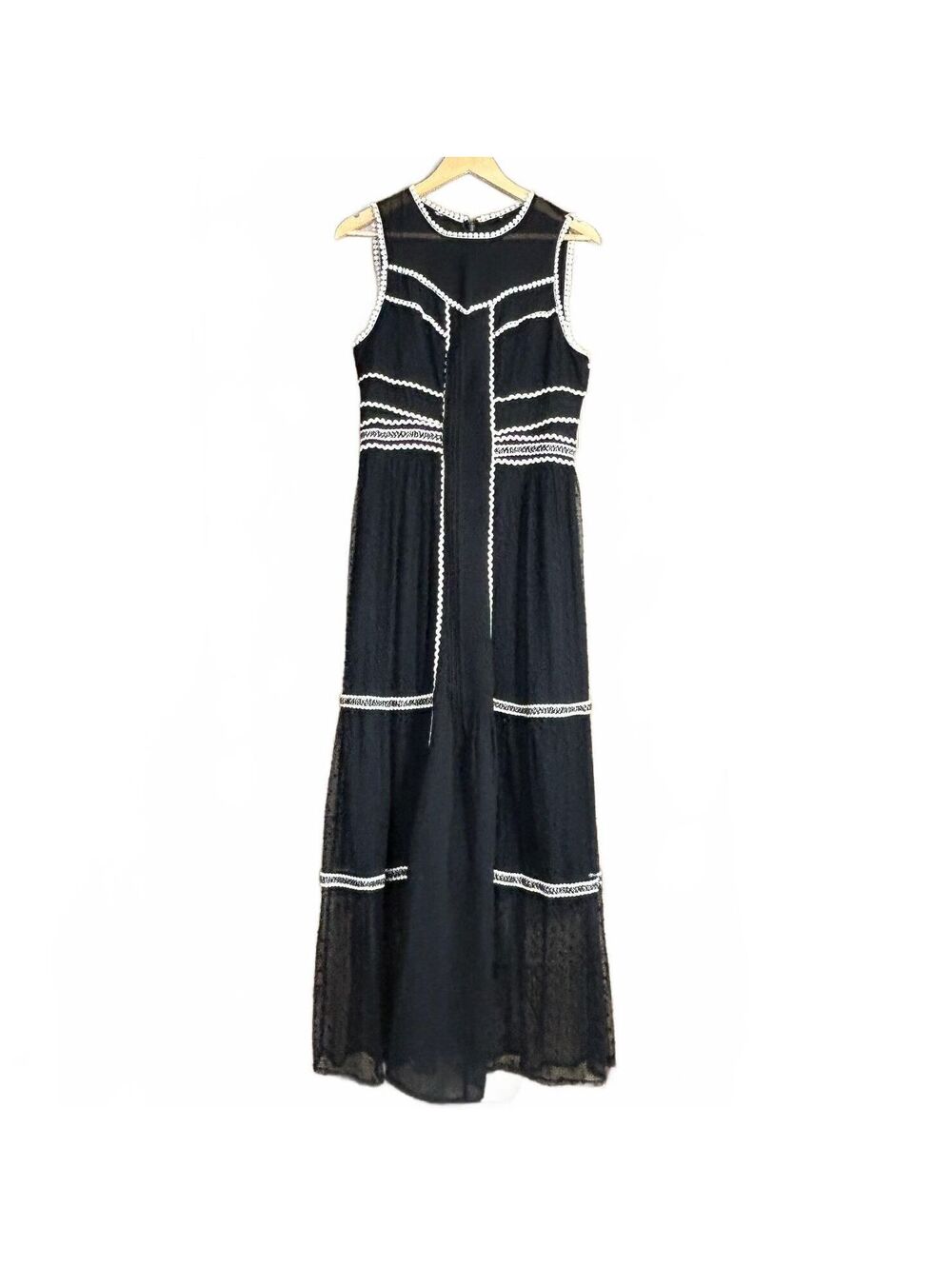 Harlyn Black White Boho Chic Crochet Trim Sleeveless Whimsigoth Maxi Dress Large